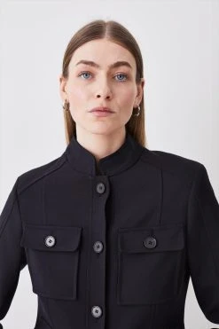 Karen Millen Compact Stretch Military Jacket -Karen Millen shop black compact stretch military jacket 1 3