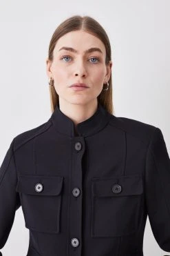 Karen Millen Compact Stretch Military Jacket -Karen Millen shop black compact stretch military jacket 1 4