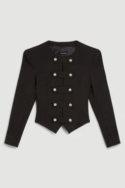 Karen Millen Compact Stretch Military Strong Shoulder Blazer -Karen Millen shop black compact stretch military strong shoulder blazer 2
