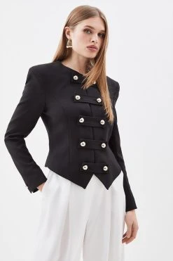 Karen Millen Compact Stretch Military Strong Shoulder Blazer -Karen Millen shop black compact stretch military strong shoulder blazer 3