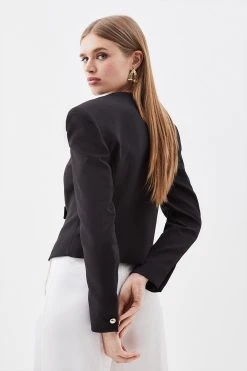 Karen Millen Compact Stretch Military Strong Shoulder Blazer -Karen Millen shop black compact stretch military strong shoulder blazer 4