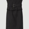 Karen Millen Compact Stretch Peplum Midi Dress -Karen Millen shop black compact stretch peplum midi dress