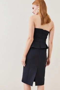 Karen Millen Compact Stretch Peplum Midi Dress -Karen Millen shop black compact stretch peplum midi dress 4