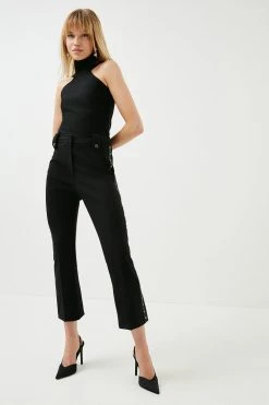 Karen Millen Compact Stretch Slim Flare Trouser -Karen Millen shop black compact stretch slim flare trouser 1