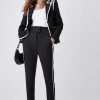 Karen Millen Compact Stretch Slim Leg Tipped Side Detail Trousers -Karen Millen shop black compact stretch slim leg tipped side detail trousers