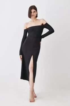 Karen Millen Compact Stretch Split Front Colum Midaxi Skirt 7 Karen Millen Compact Stretch Split Front Colum Midaxi Skirt -Karen Millen shop black compact stretch split front colum midaxi skirt 1
