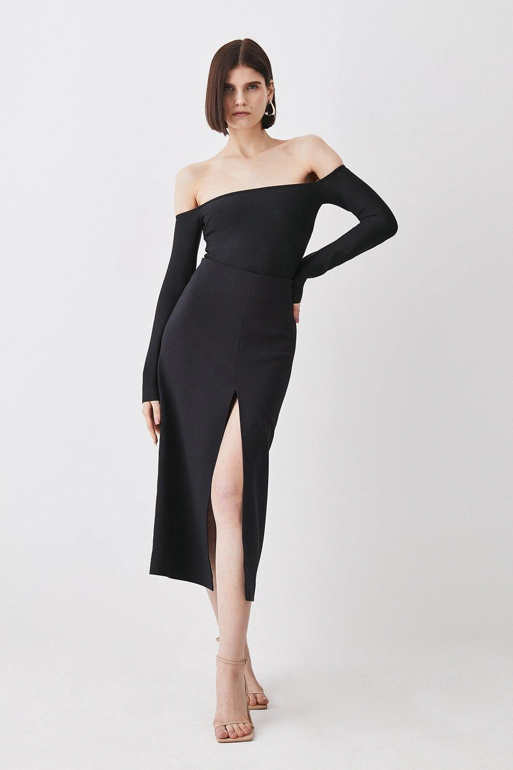 Karen Millen Compact Stretch Split Front Colum Midaxi Skirt 4 Karen Millen Compact Stretch Split Front Colum Midaxi Skirt - Image 2