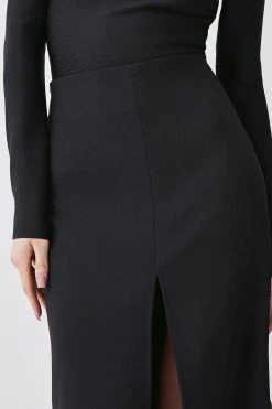Karen Millen Compact Stretch Split Front Colum Midaxi Skirt 8 Karen Millen Compact Stretch Split Front Colum Midaxi Skirt -Karen Millen shop black compact stretch split front colum midaxi skirt 2