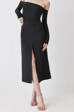 Karen Millen Compact Stretch Split Front Colum Midaxi Skirt 9 Karen Millen Compact Stretch Split Front Colum Midaxi Skirt -Karen Millen shop black compact stretch split front colum midaxi skirt 3