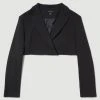 Karen Millen Compact Stretch Tailored Cropped Jacket -Karen Millen shop black compact stretch tailored cropped jacket