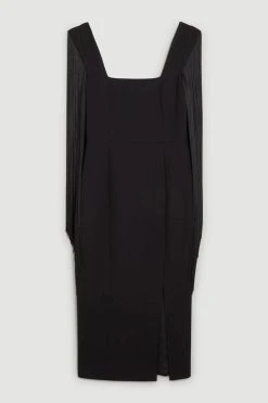 Karen Millen Compact Stretch Tassel Sleeve Detail Split Front Midi Dress
