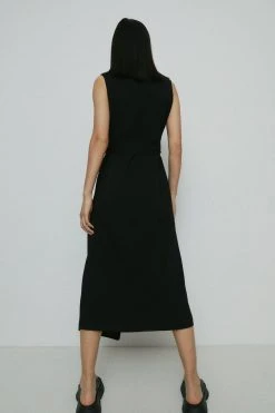 Karen Millen Compact Stretch Viscose Sleeveless Tux Midi Dress -Karen Millen shop black compact stretch viscose sleeveless tux midi dress 1