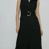 Karen Millen Compact Stretch Viscose Sleeveless Tux Midi Dress -Karen Millen shop black compact stretch viscose sleeveless tux midi dress