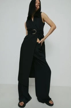 Karen Millen Compact Stretch Viscose Sleeveless Tux Midi Dress -Karen Millen shop black compact stretch viscose sleeveless tux midi dress 4