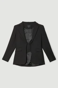 Karen Millen Compact Stretch Waistcoat Insert Blazer -Karen Millen shop black compact stretch waistcoat insert blazer 1