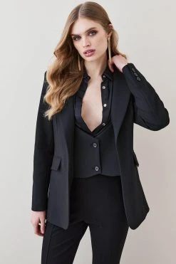 Karen Millen Compact Stretch Waistcoat Insert Blazer -Karen Millen shop black compact stretch waistcoat insert blazer 2