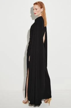 Karen Millen Compact Viscose Cape Maxi Dress -Karen Millen shop black compact viscose cape maxi dress 1 2