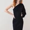 Karen Millen Compact Viscose Cape Pencil Midi Dress -Karen Millen shop black compact viscose cape pencil midi dress