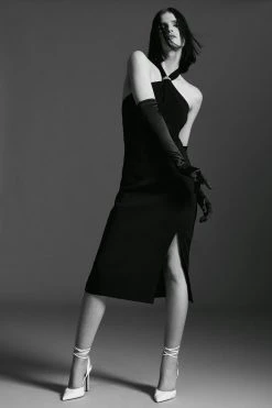 Karen Millen Compact Viscose Chain Knot Strap Column Midi Dress 10 Karen Millen Compact Viscose Chain Knot Strap Column Midi Dress -Karen Millen shop black compact viscose chain knot strap column midi dress 3