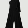 Karen Millen Compact Viscose One Shoulder Cape Jumpsuit -Karen Millen shop black compact viscose one shoulder cape jumpsuit
