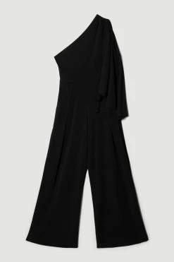 Karen Millen Compact Viscose One Shoulder Cape Jumpsuit