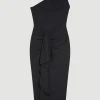 Karen Millen Compact Viscose One Shoulder Drape Front Pencil Dress -Karen Millen shop black compact viscose one shoulder drape front pencil dress