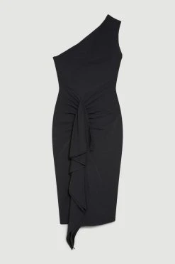 Karen Millen Compact Viscose One Shoulder Drape Front Pencil Dress