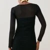 Karen Millen Corset Detail Ruched Mesh Jersey Top -Karen Millen shop black corset detail ruched mesh jersey top