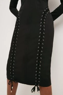 Karen Millen Corset Sleeved Midi Dress -Karen Millen shop black corset sleeved midi dress 3