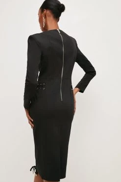 Karen Millen Corset Sleeved Midi Dress -Karen Millen shop black corset sleeved midi dress 4