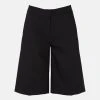 Karen Millen Cotton Sateen Wide Leg Shorts -Karen Millen shop black cotton sateen wide leg shorts