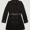 Karen Millen Cotton Short Belted Trench Coat -Karen Millen shop black cotton short belted trench coat