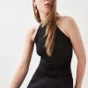Karen Millen Cotton Stretch High Neck Midaxi Dress -Karen Millen shop black cotton stretch high neck midaxi dress