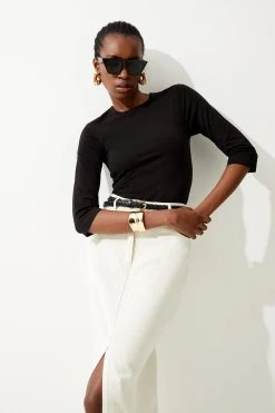 Karen Millen Cotton Stretch Jersey Crop T Shirt -Karen Millen shop black cotton stretch jersey crop t shirt 2