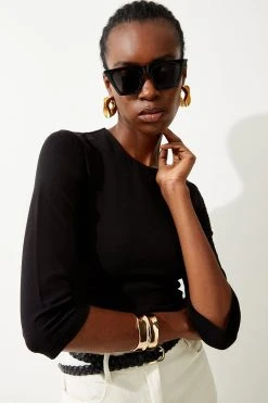 Karen Millen Cotton Stretch Jersey Crop T Shirt