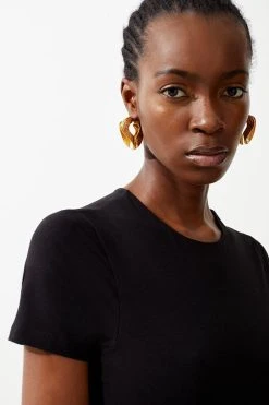 Karen Millen Crew Cotton Stretch Jersey Bodysuit -Karen Millen shop black crew cotton stretch jersey bodysuit 2