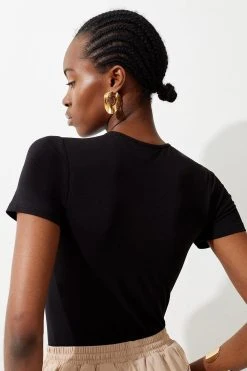 Karen Millen Crew Cotton Stretch Jersey Bodysuit -Karen Millen shop black crew cotton stretch jersey bodysuit 3