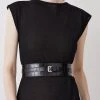Karen Millen Leather Croc Textured Statement Belt -Karen Millen shop black croc leather croc textured statement belt