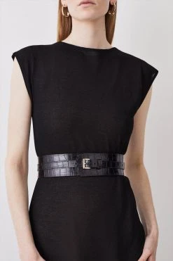 Karen Millen Leather Croc Textured Statement Belt