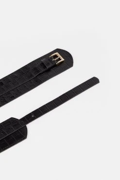 Karen Millen Leather Croc Textured Statement Belt -Karen Millen shop black croc leather croc textured statement belt 3