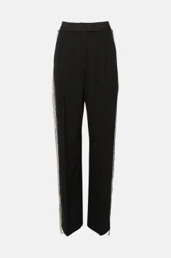 Karen Millen Crystal Fringe Straight Leg Trouser -Karen Millen shop black crystal fringe straight leg trouser 1