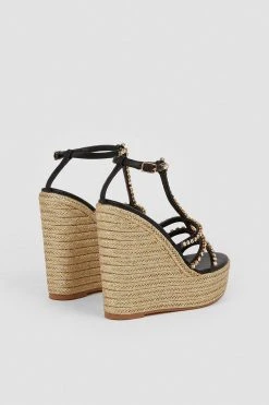 Karen Millen Diamante T-bar Espadrille Wedge