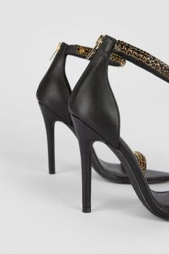 Karen Millen Double Diamante Strap Stiletto Heel -Karen Millen shop black double diamante strap stiletto heel 1 2