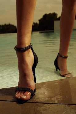 Karen Millen Double Diamante Strap Stiletto Heel -Karen Millen shop black double diamante strap stiletto heel 1 3