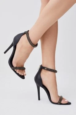 Karen Millen Double Diamante Strap Stiletto Heel -Karen Millen shop black double diamante strap stiletto heel 1 4