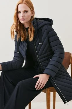 Karen Millen Down Filled Puffer Packable Midi Coat -Karen Millen shop black down filled puffer packable midi coat 2