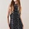 Karen Millen Draped Beaded High Neck Mini Dress -Karen Millen shop black draped beaded high neck mini dress