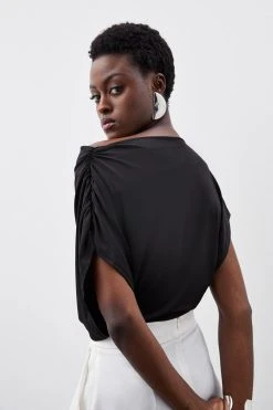 Karen Millen Draped Shoulder Trim Jersey Bodysuit -Karen Millen shop black draped shoulder trim jersey bodysuit 4