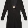 Karen Millen Drapey Crepe Hardware Detail Mini Jersey Dress -Karen Millen shop black drapey crepe hardware detail mini jersey dress