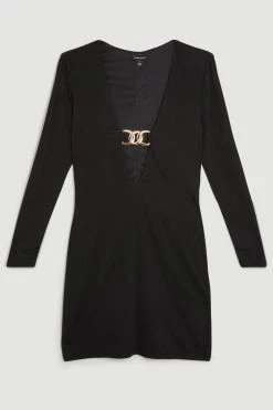 Karen Millen Drapey Crepe Hardware Detail Mini Jersey Dress